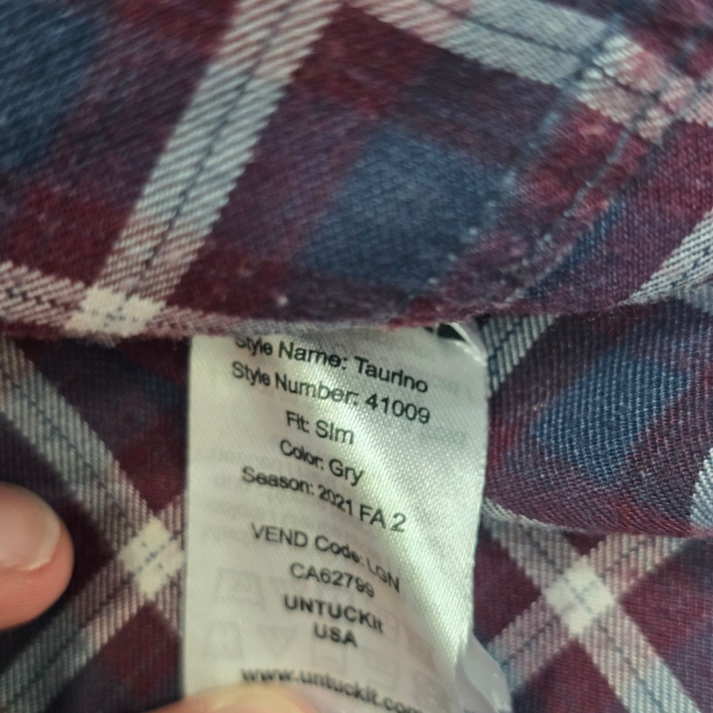 UNTUCKit Taurino Shirt Mens XL Burgundy Grey Plaid Slim Fit Long Sleeve - Picture 8 of 15